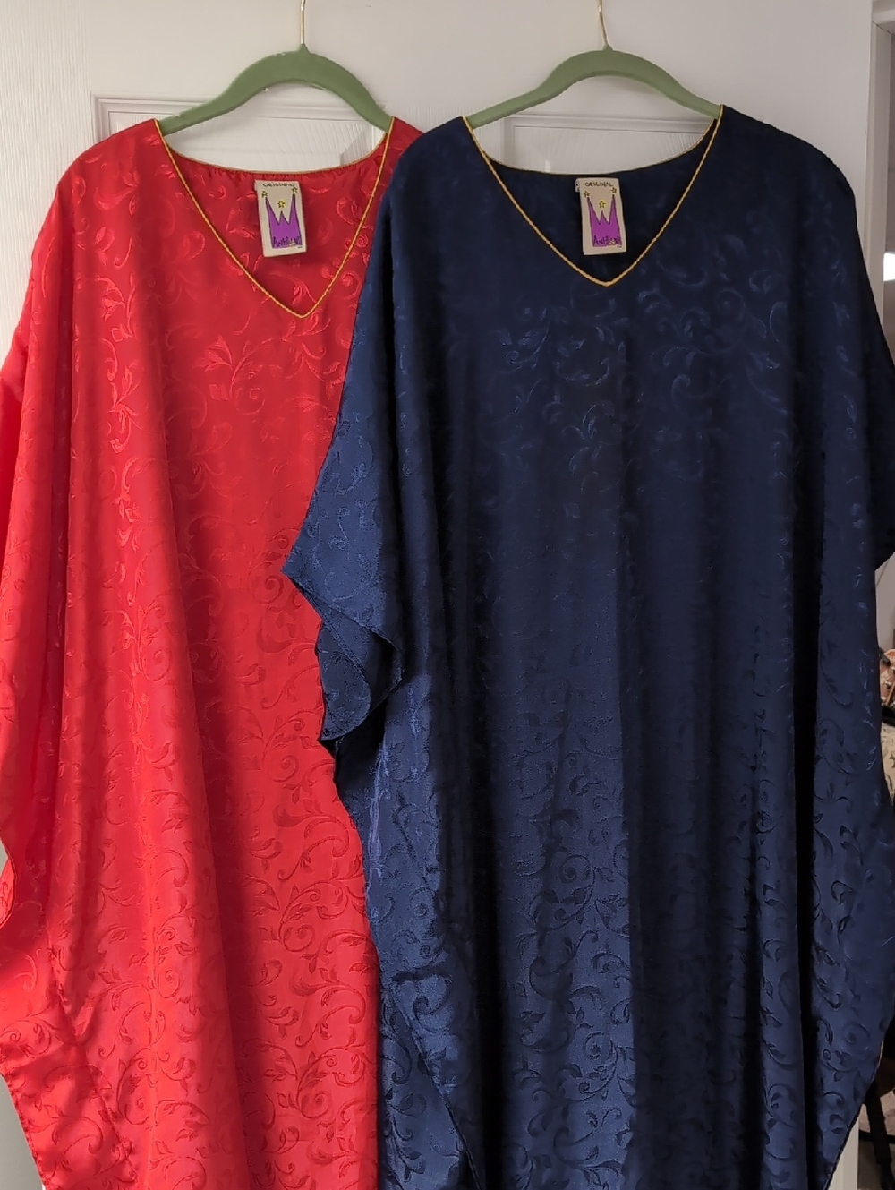 Unbranded Women's V-Neck Satin Jacquard Caftan - Red & Navy